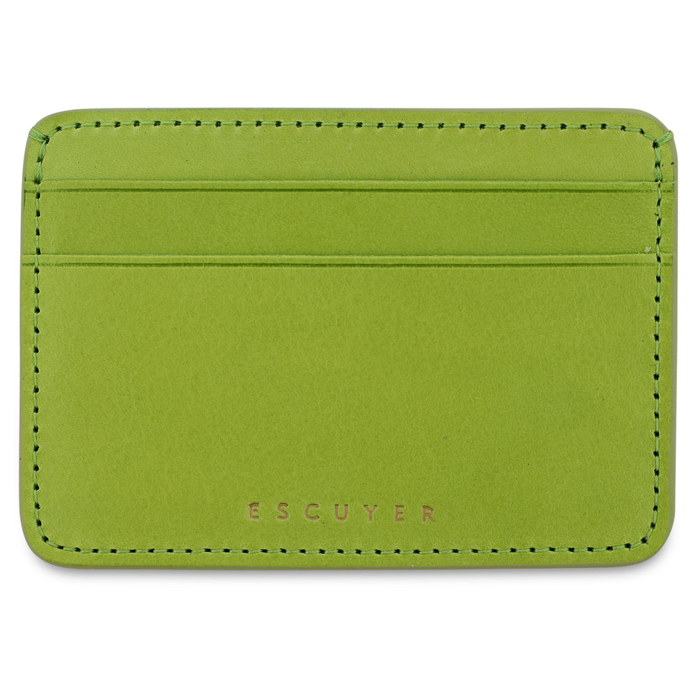 Escuyer clorofilla leather cardholder — handmade vegetable tanned leather card case, front view