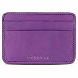 Escuyer violet leather cardholder — handmade vegetable tanned leather card case, front view
