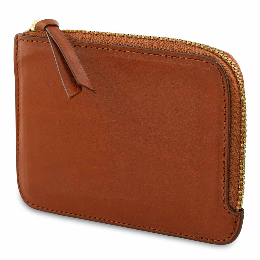 Escuyer cognac leather zip wallet — Italian veg-tanned leather, closed front view