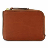 Escuyer cognac zip wallet showing zip closure and hand painted edges