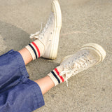 Women Striped Ankle Socks - Ecru / Blue / Orange