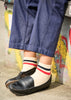 Women wearing ankle socks with black loafers
