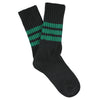 Black socks with green stripes on a white background