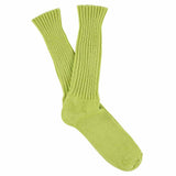 Men's ribbed crew socks in green bandana, slub cotton, made in Portugal by Escuyer