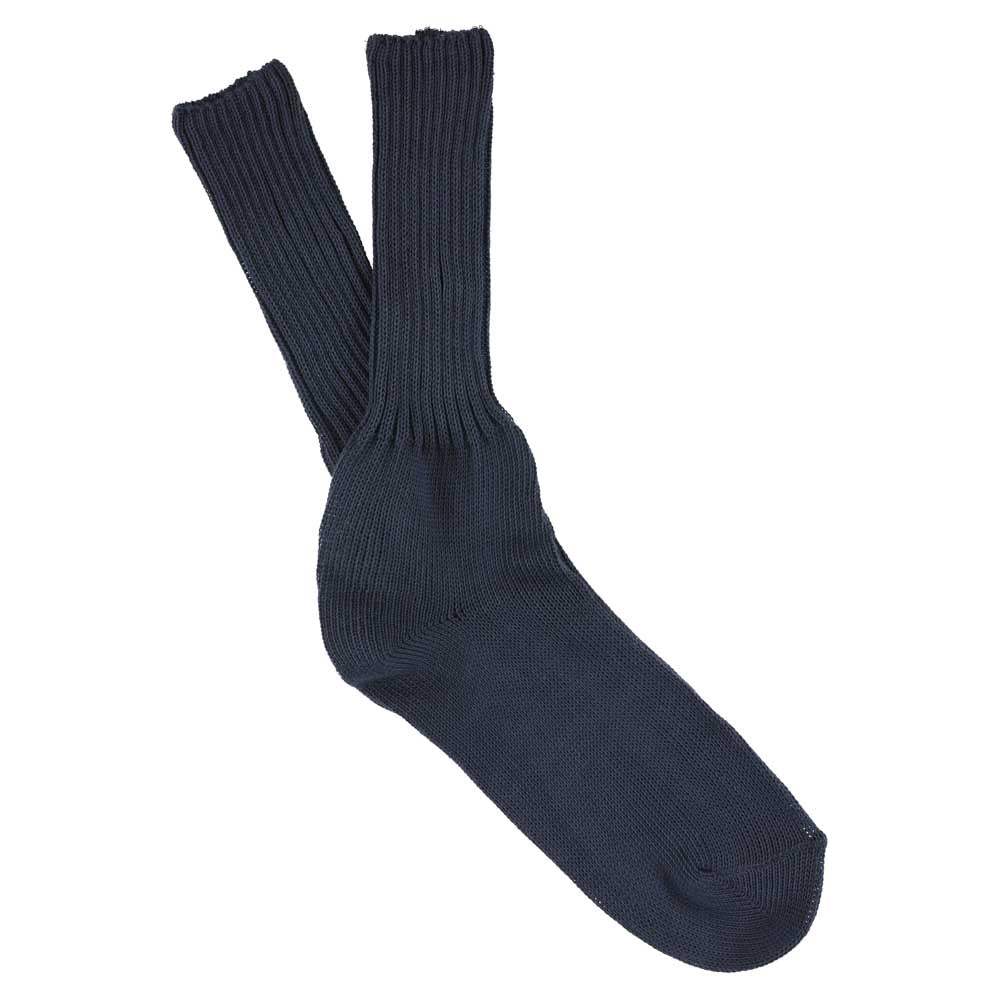Men's ribbed crew socks in navy, slub cotton, made in Portugal by Escuyer