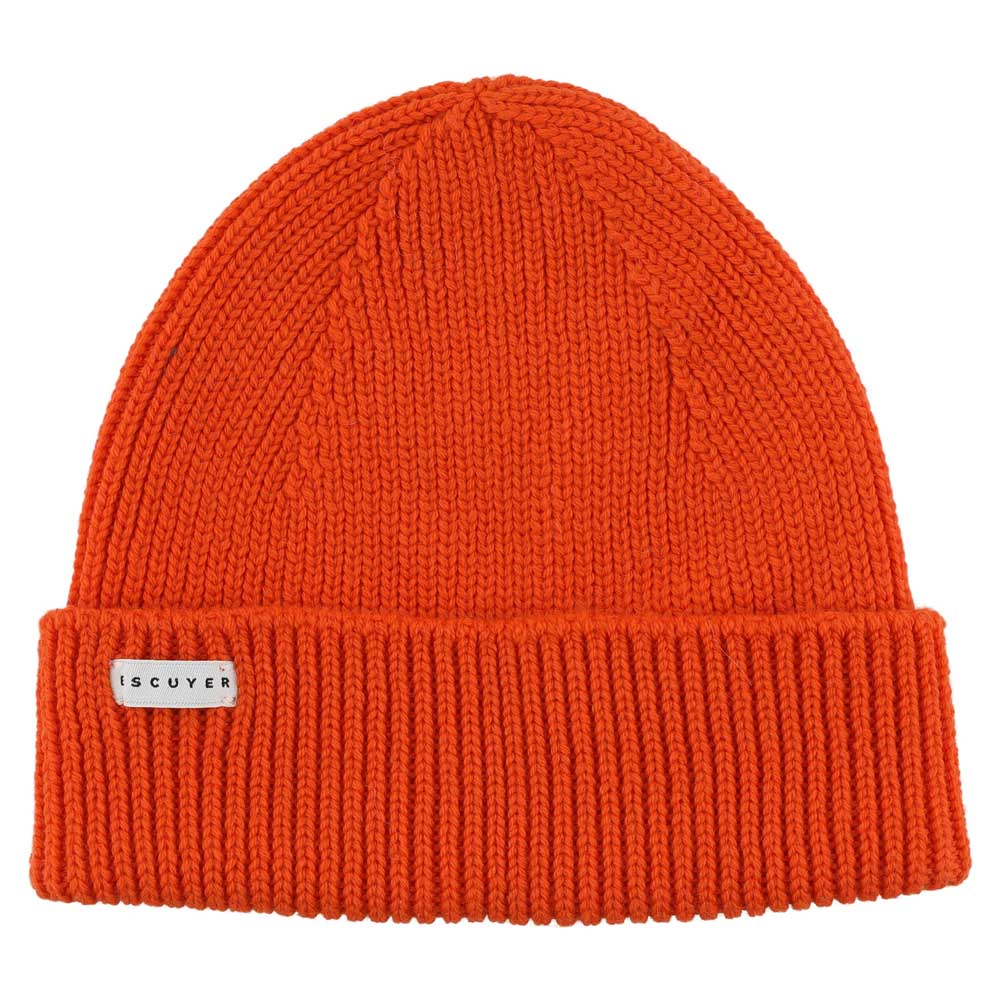 Bold orange ribbed merino wool beanie by Escuyer