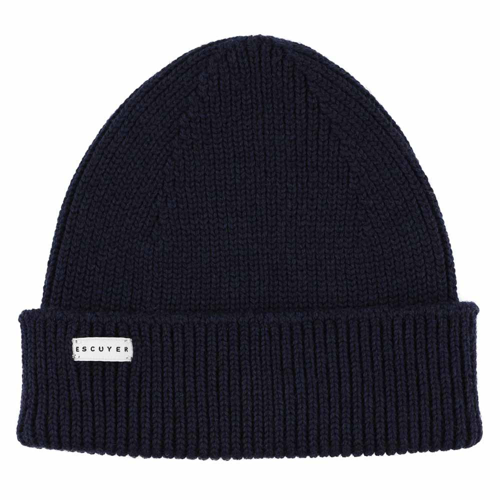 Navy ribbed merino wool beanie by Escuyer