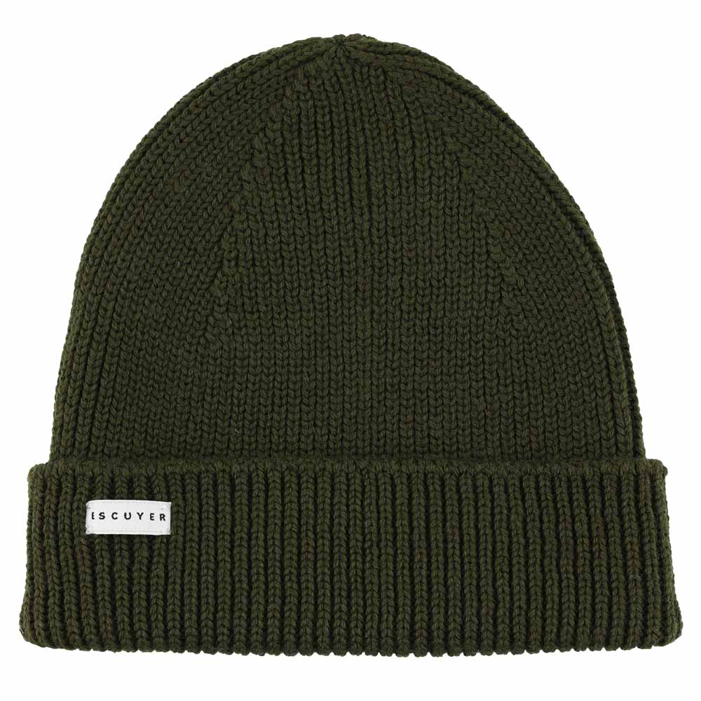 Khaki ribbed merino wool beanie by Escuyer