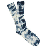 One-of-a-kind men's tie dye crew socks in off white and graphite, hand-dyed, made in Portugal by Escuyer