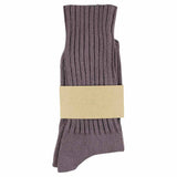 Women's ribbed crew socks in off purple, slub cotton, made in Portugal by Escuyer