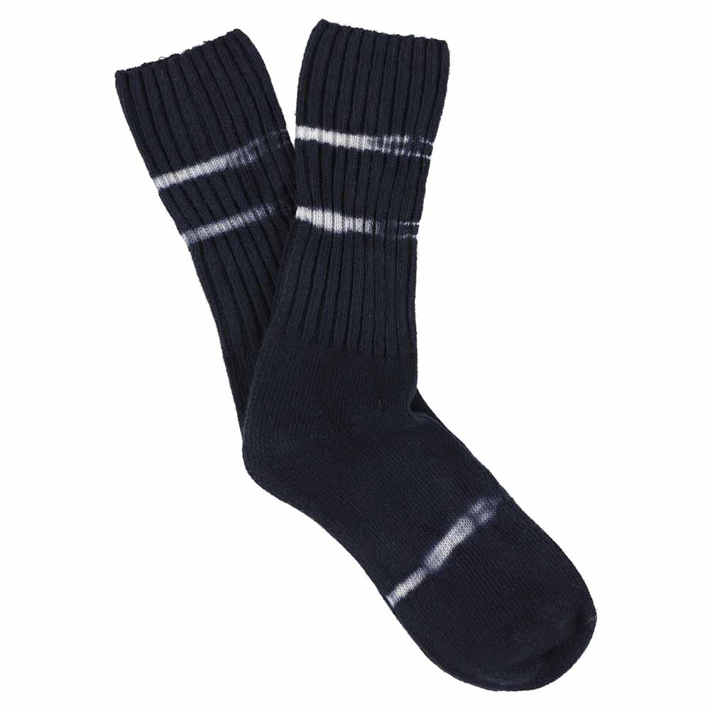One-of-a-kind women's indigo dyed crew socks, hand-dyed, made in Portugal by Escuyer