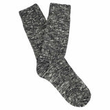 Women's black melange crew socks by Escuyer, slub-knit combed cotton, made in Portugal