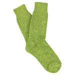 Women's lime melange crew socks by Escuyer, slub-knit combed cotton, made in Portugal