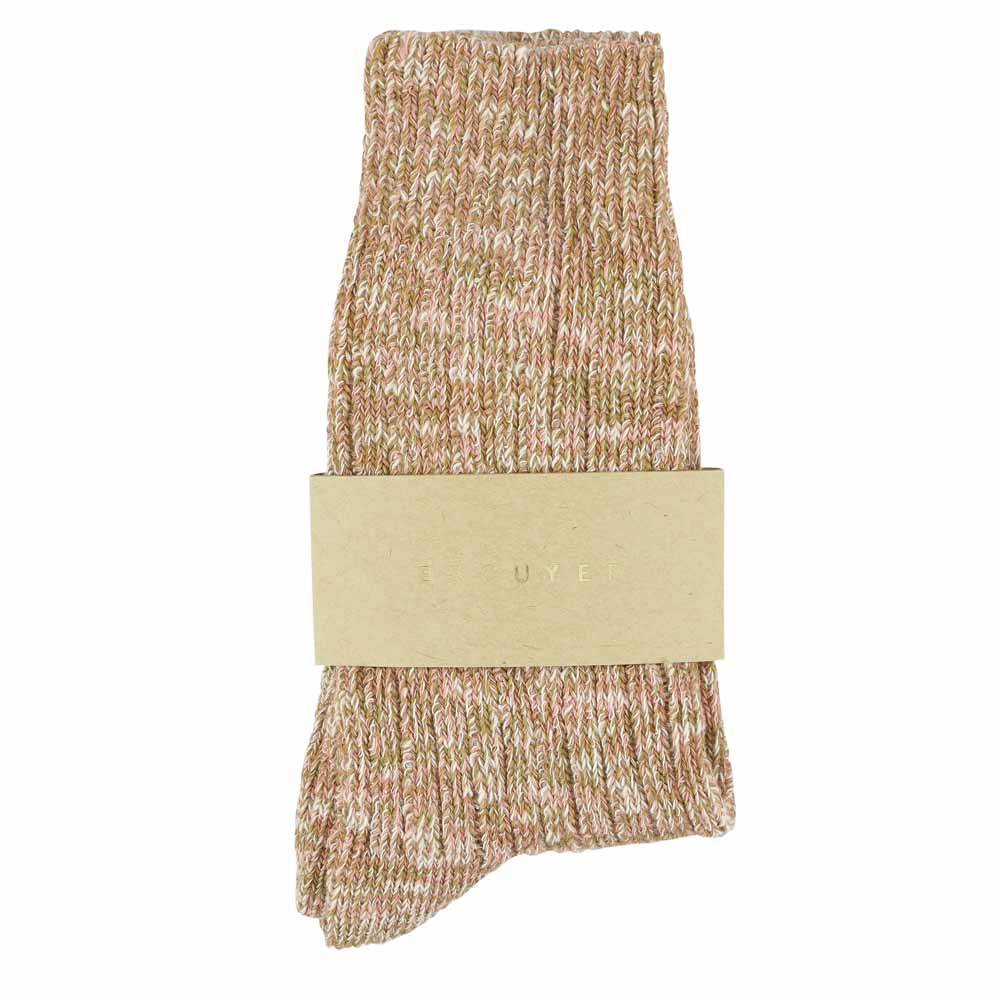 Escuyer women's pink and mustard melange socks, crew length, made in Portugal