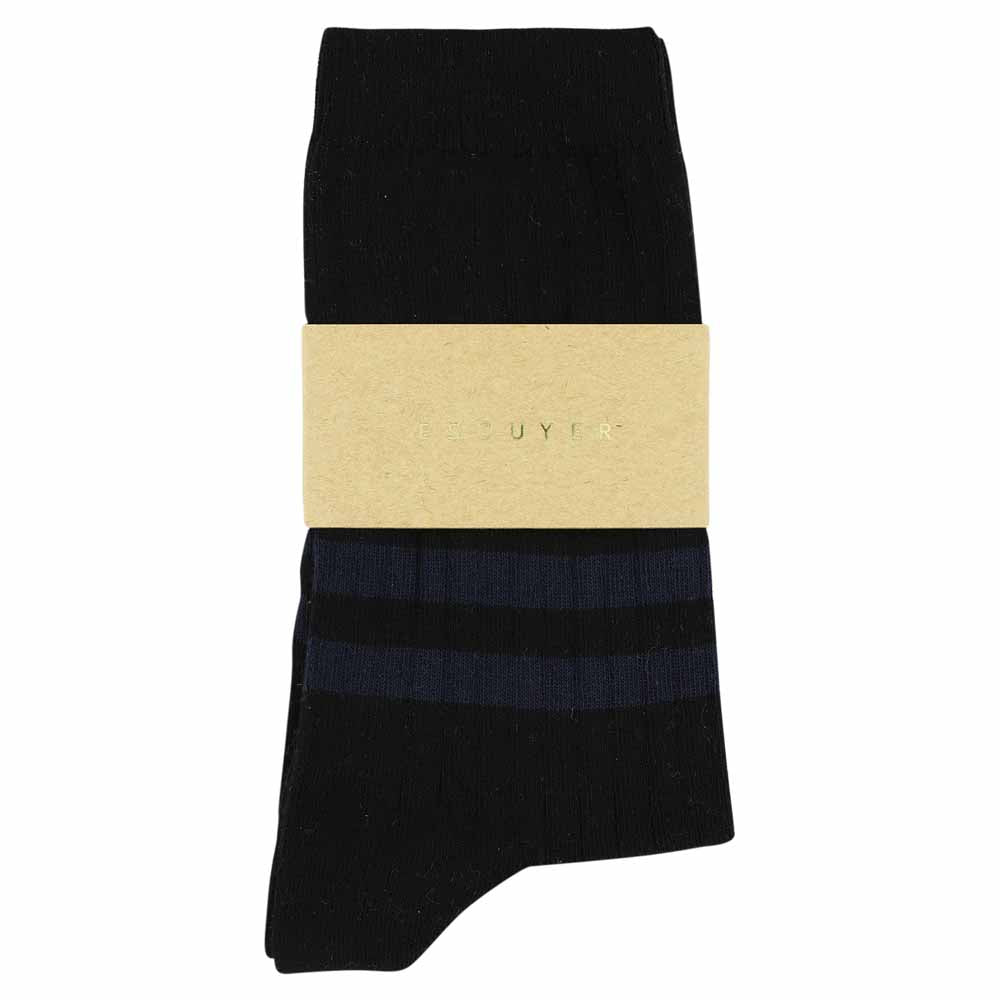 Women's Striped Socks Black & Blue — Italian Cotton, Made in Portugal — Escuyer