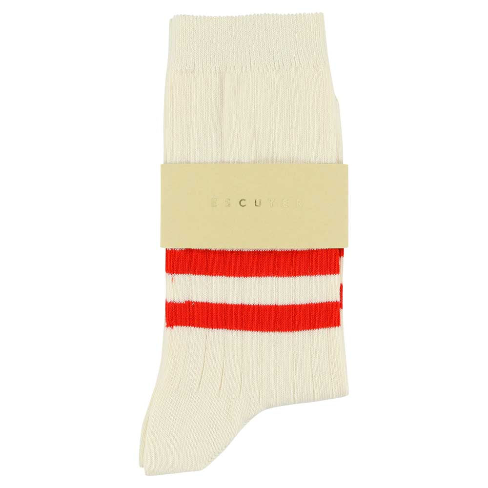 Women's Striped Socks Ecru & Orange — Italian Cotton, Made in Portugal — Escuyer