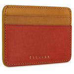 Escuyer orange and mustard leather cardholder back view — mustard leather, hand painted edges
