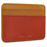 Escuyer orange and mustard leather cardholder back view — mustard leather, hand painted edges