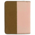 Escuyer pink and safari slim wallet showing vertical colour-block split and slim profile