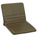 Escuyer khaki slim wallet showing bill sleeve in natural leather interior