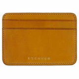 Escuyer yellow leather cardholder — handmade vegetable tanned leather card case, front view