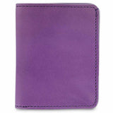 Escuyer violet slim wallet showing slim profile and hand painted edges