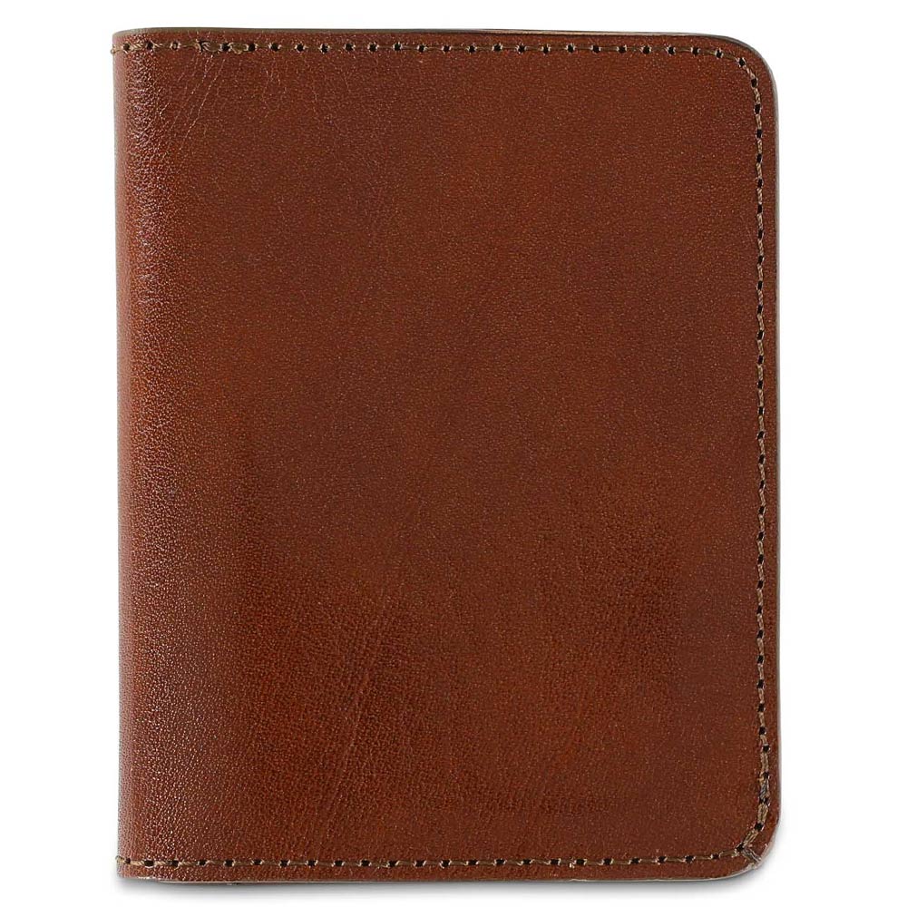 Escuyer light brown slim leather wallet — Italian vegetable tanned leather, front view