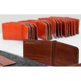 Escuyer light brown billfold wallet exterior — Italian vegetable tanned leather, side view